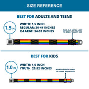 BD Wings Logo CLOSE-UP Full Color Black Silver Seatbelt Belt - Flag American Pride Rainbow/Black Webbing