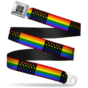 BD Wings Logo CLOSE-UP Full Color Black Silver Seatbelt Belt - Flag American Pride Rainbow/Black Webbing