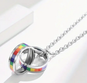Stainless Steel Rainbow Double Ring LGBTQ Pride Necklace