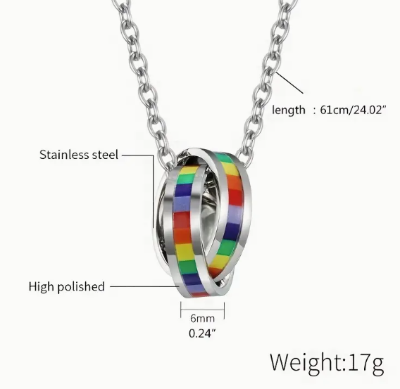 Stainless Steel Rainbow Double Ring LGBTQ Pride Necklace