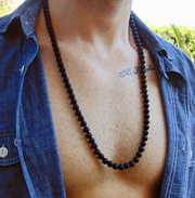 Matte Black Beaded Necklace – 8mm Beads – 27.5-Inch Length