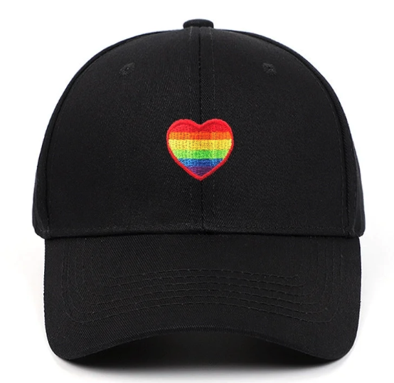 🌈 Pride Heart Embroidered Baseball Cap – Unisex Adjustable Hat (Navy Blue or Black)