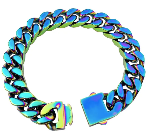 Gender-inclusive Titanium Steel Chain Bracelet – 22cm Cuban Link, Silver/Gold/Rainbow