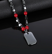 Hero Shield Magnetic Hematite Necklace – Red Power Beads + Dog Tag Pendant (Unisex Protection Jewelry)