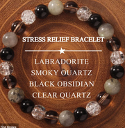 Stress Relief & Grounding Bracelet – Labradorite, Smoky Quartz, Black Obsidian & Clear Quartz (Small–Medium Wrists)