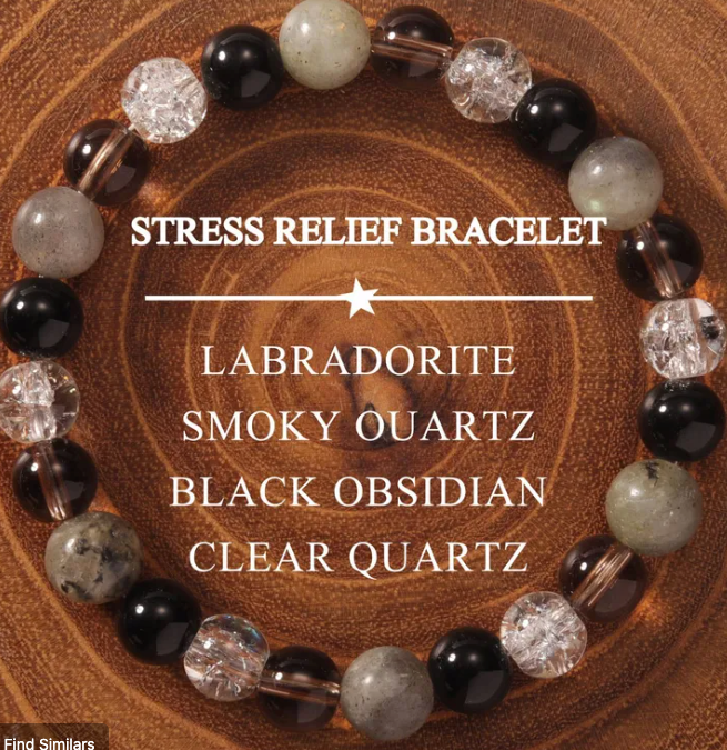 Stress Relief & Grounding Bracelet – Labradorite, Smoky Quartz, Black Obsidian & Clear Quartz (Small–Medium Wrists)