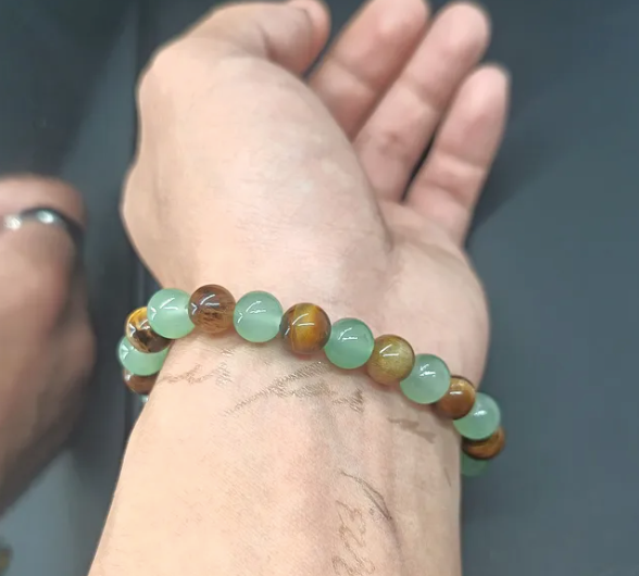 Green Aventurine & Tiger’s Eye Prosperity Bracelet – Abundance, Confidence & Luck (Medium–Large Wrists)