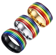 LGBTQ+ Pride Rainbow Stripe Stainless Steel Band Ring – For Every Identity | Gold, Silver & Black Enamel | Pride Jewelry Gift