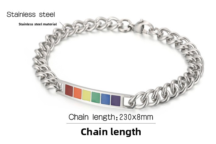 LGBTQ+ Pride Rainbow Bar Chain Bracelet – For Every Identity | Stainless Steel Rope Link Bracelet | Pride Jewelry Gift
