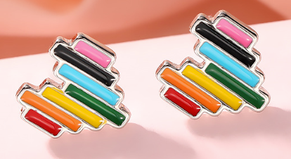 Petite LGBTQ+ Pride Rainbow Stud Earrings – For Every Identity | 1/4” Enamel Alloy Earrings | Heart or Triangle Styles