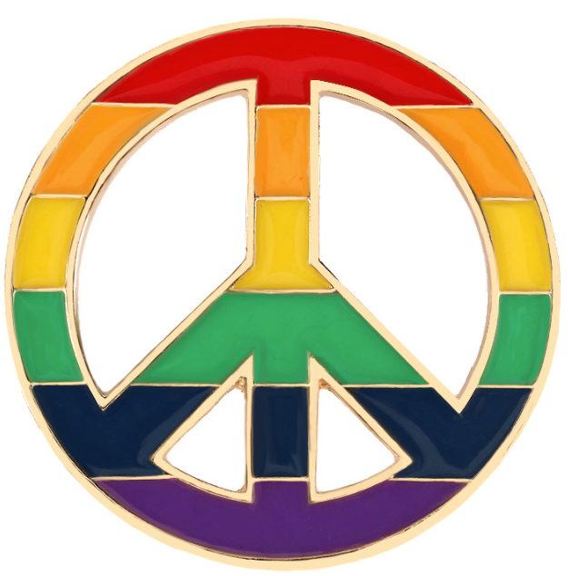 LGBTQ+ Pride Rainbow Peace Sign Enamel Pin – For Every Identity | 1.5” Gold Tone Lapel Pin | Love & Equality Symbol