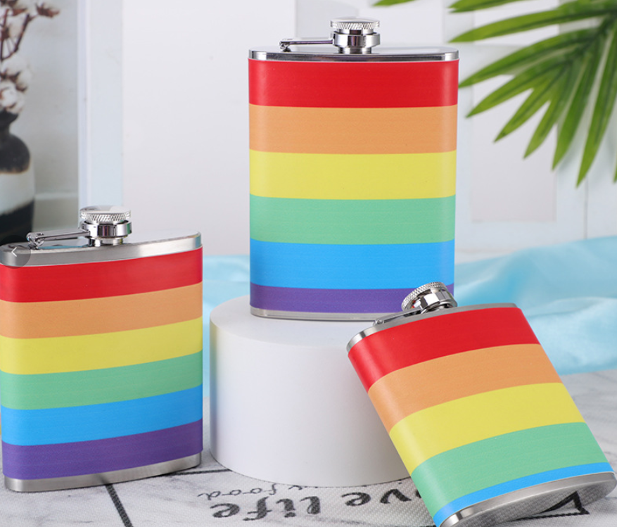 LGBTQ+ Pride Rainbow 8oz Stainless Steel Flask – For Every Identity | Portable Rainbow Hip Flask | Pride Gift Idea