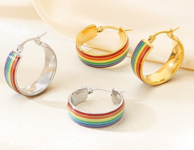 LGBTQ+ Pride Rainbow Hoop Earrings – For Every Identity | Stainless Steel Gold or Silver Plated | Pride Jewelry Gift