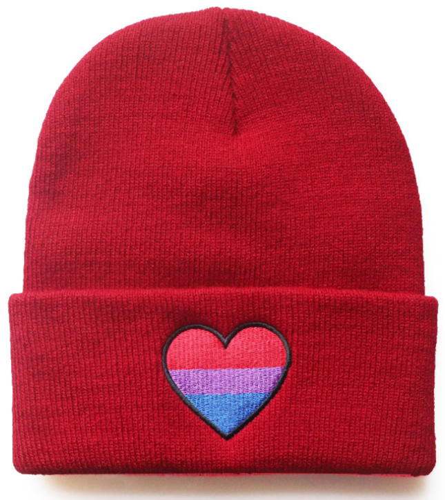 LGBTQ+ Pride Knit Beanie Hat – For Every Identity | Rainbow Heart Winter Beanie | Navy Blue, Red, or Black