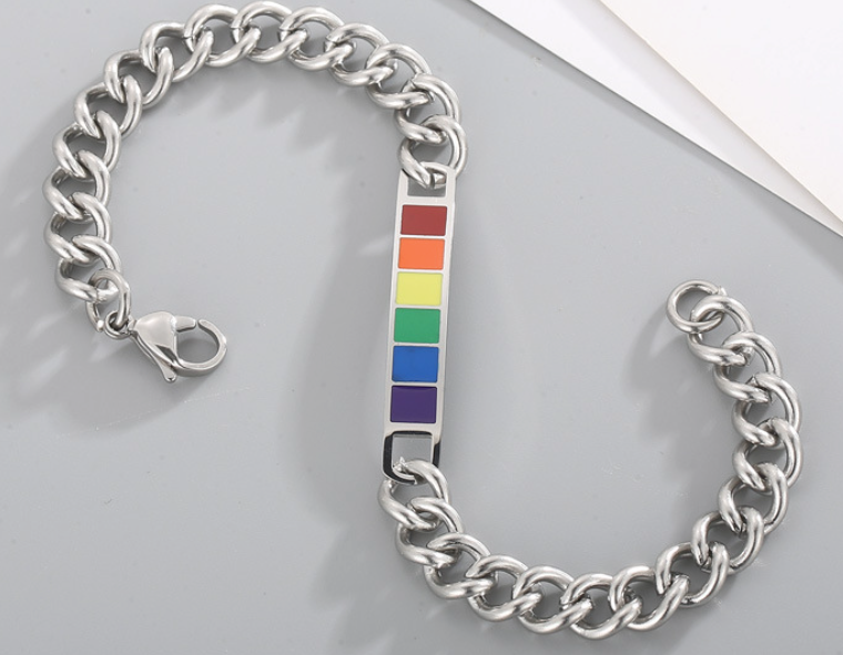 LGBTQ+ Pride Rainbow Bar Chain Bracelet – For Every Identity | Stainless Steel Rope Link Bracelet | Pride Jewelry Gift