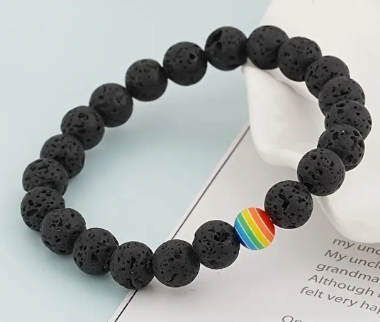 Lava Stone Beads LGBTQ Pride Rainbow Bracelet