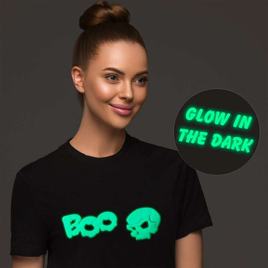 Skull Boo Glow in the Dark Puff Halloween T-Shirt