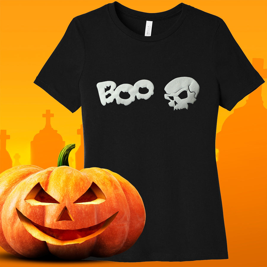Skull Boo Glow in the Dark Puff Halloween T-Shirt