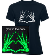 Glow in the Dark Dead Inside Heart Skeleton Hands Black T-Shirt