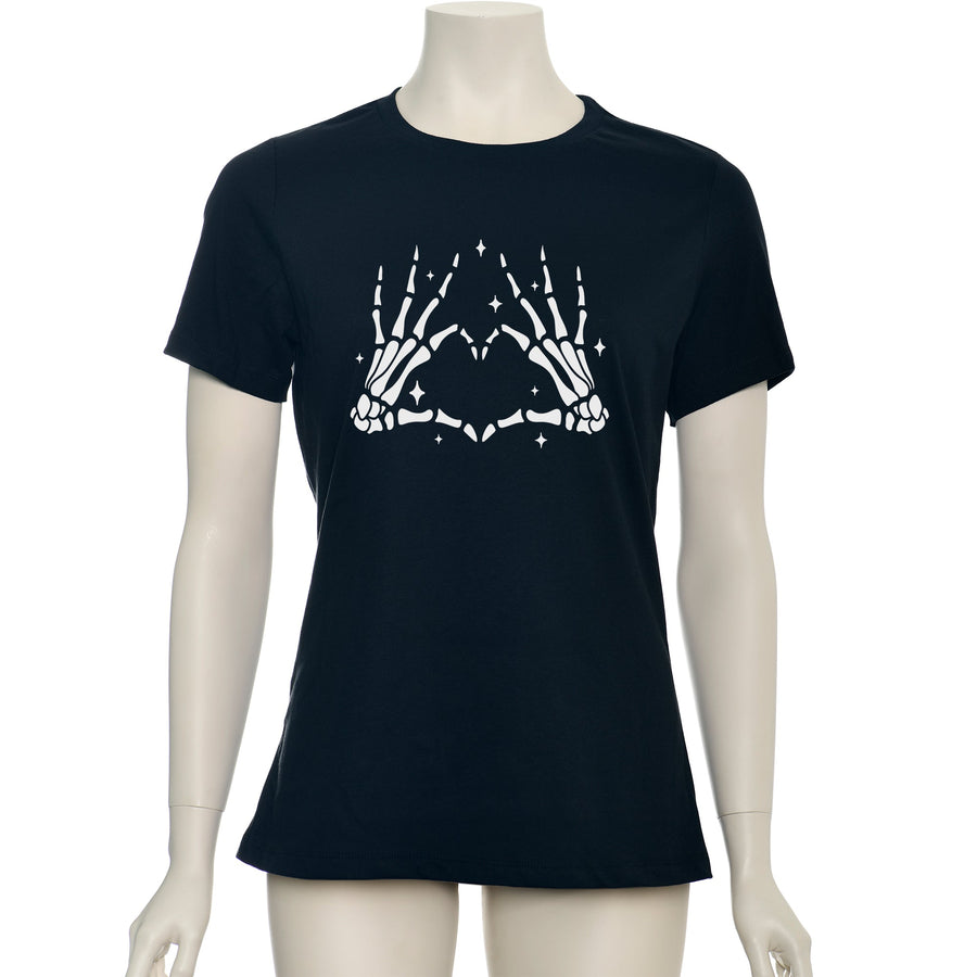 Glow in the Dark Dead Inside Heart Skeleton Hands Black T-Shirt