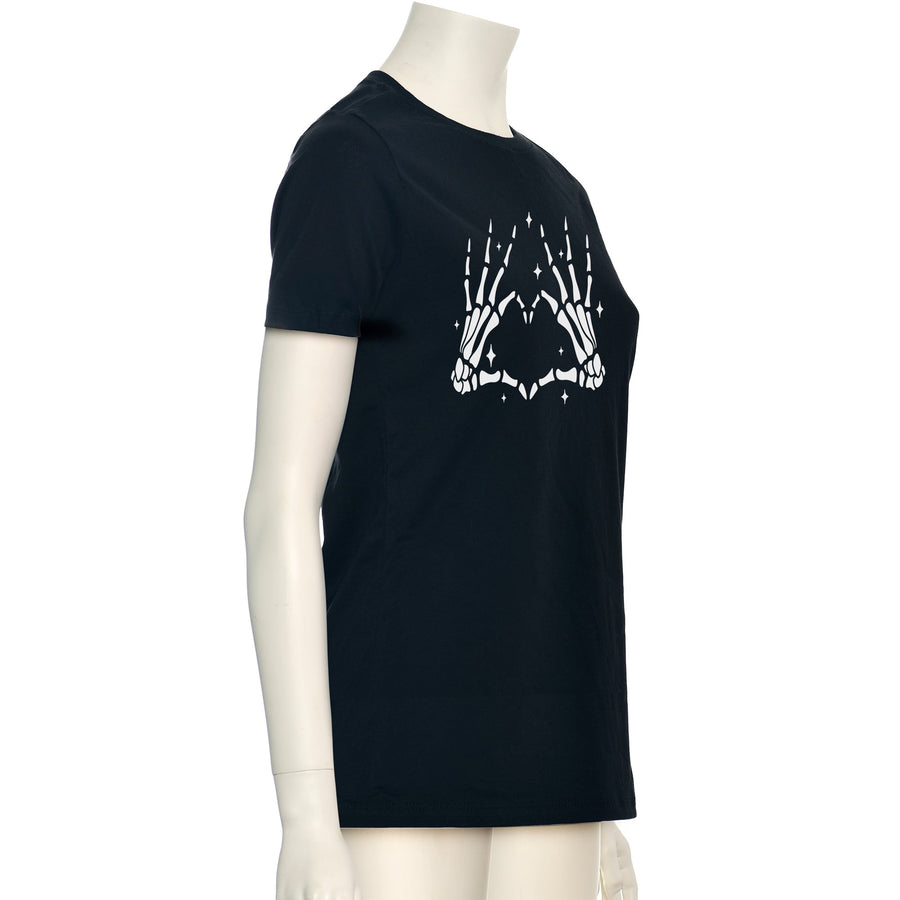Glow in the Dark Dead Inside Heart Skeleton Hands Black T-Shirt