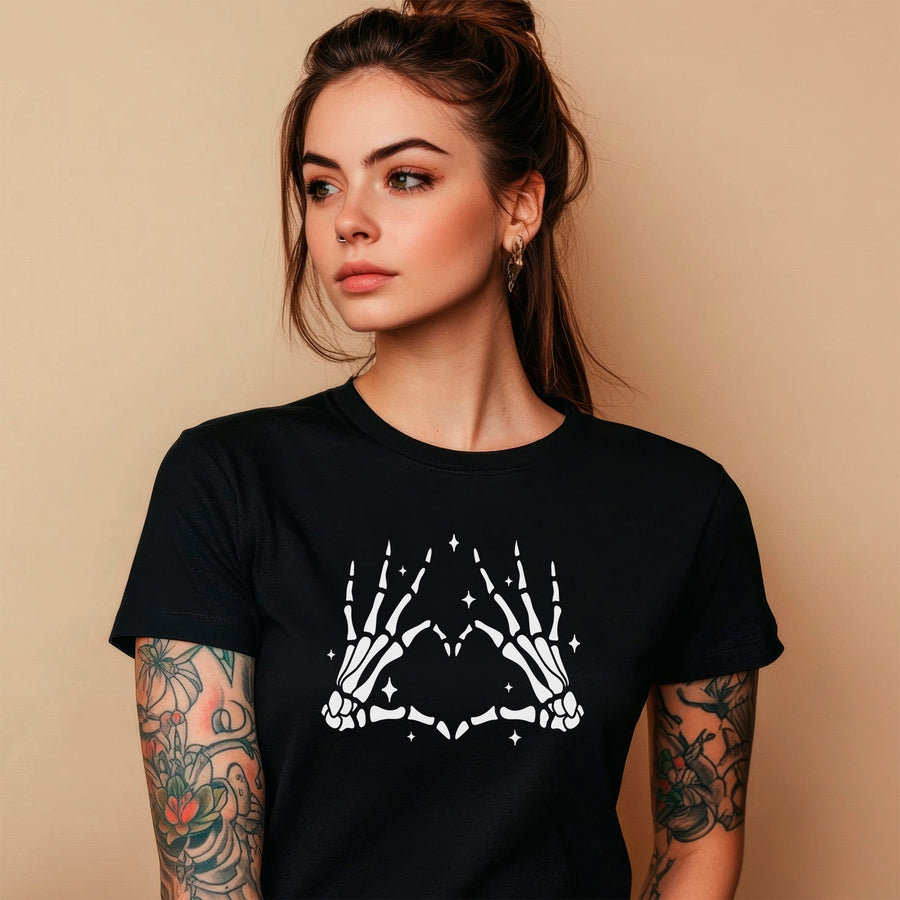 Glow in the Dark Dead Inside Heart Skeleton Hands Black T-Shirt