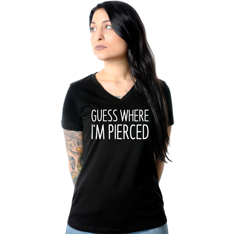 Guess Where I'm Pierced Black Tapered V-Neck T-Shirt