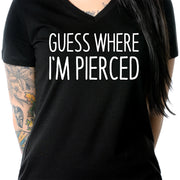 Guess Where I'm Pierced Black Tapered V-Neck T-Shirt