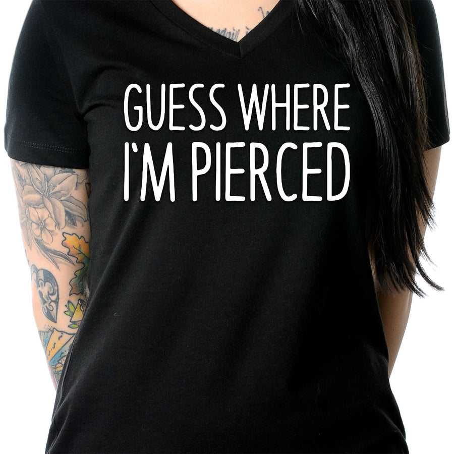 Guess Where I'm Pierced Black Tapered V-Neck T-Shirt
