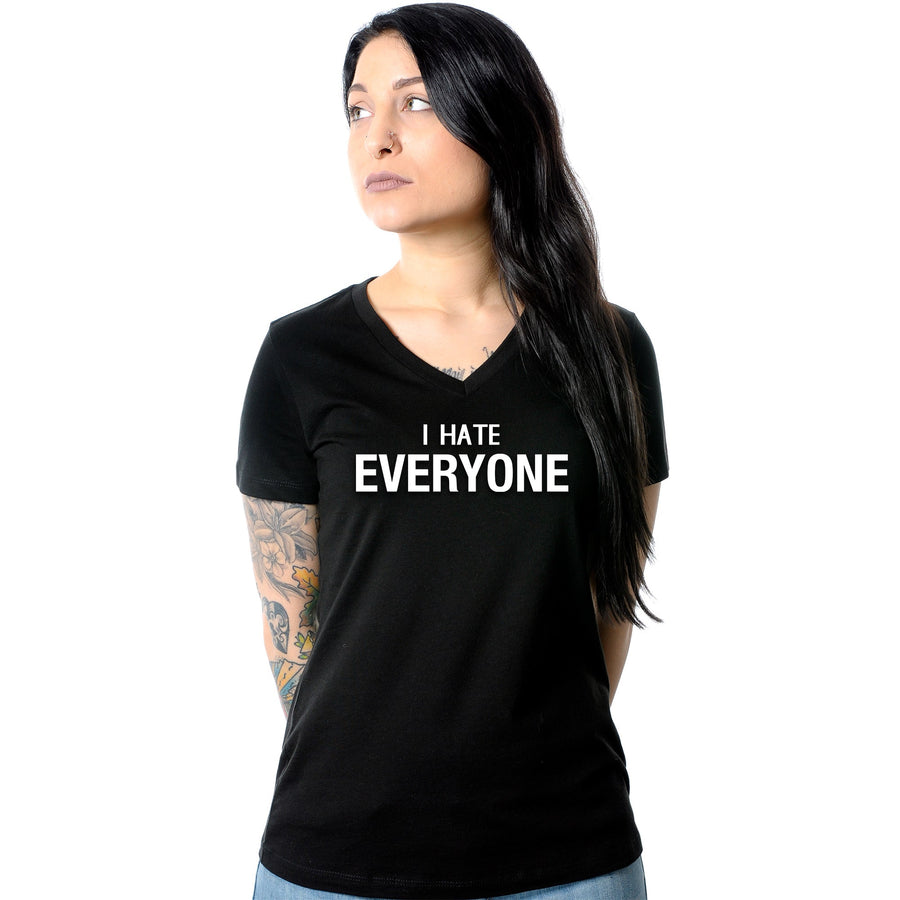 I hate everyone Black Tapered V-Neck T-Shirt