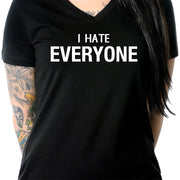 I hate everyone Black Tapered V-Neck T-Shirt