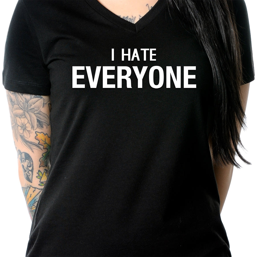 I hate everyone Black Tapered V-Neck T-Shirt