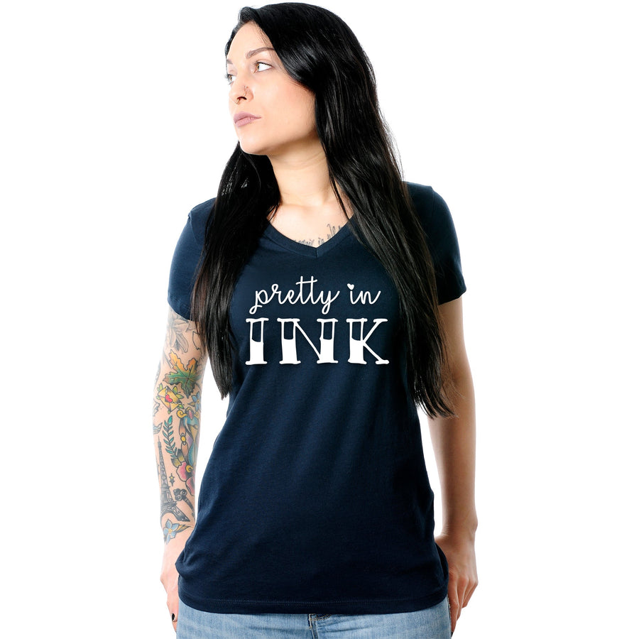Pretty in Ink Navy Tapered V-Neck T-Shirt