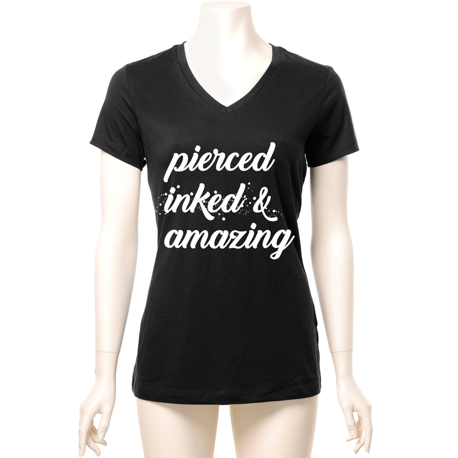 Pierced Inked & Amazing Black Tapered V-Neck T-Shirt