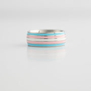 Trans Pride Stainless Steel Ring featuring transgender flag colors in 8mm comfort band