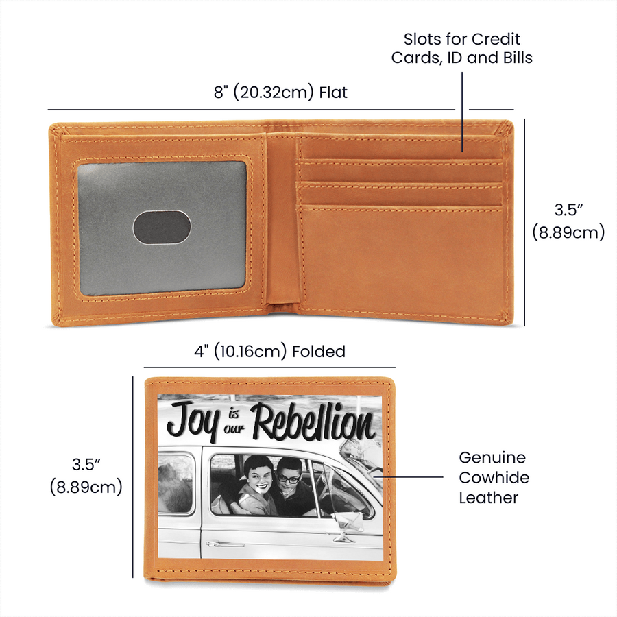 Joy Is Our Rebellion Leather Wallet – Queer Love Heirloom Bifold