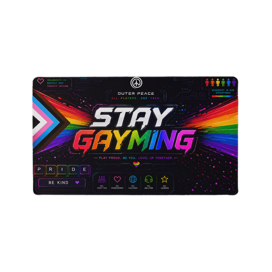 Stay Gayming Progress Pride Gaming Mat | LGBTQ+ Gamer Desk Mat | Rainbow Pride Mouse Pad | Queer Gaming Gift