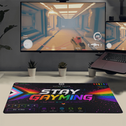 Stay Gayming Progress Pride Gaming Mat | LGBTQ+ Gamer Desk Mat | Rainbow Pride Mouse Pad | Queer Gaming Gift