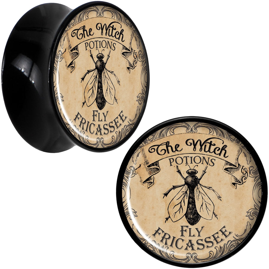 Witches Brew Fly Fricassee Halloween Black Acrylic Plug Sizes 0G to 20mm