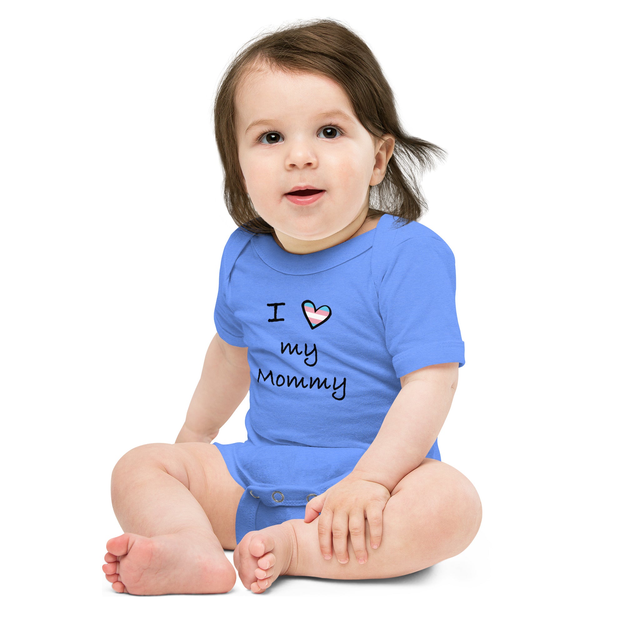 I Love my Transgender Mommy with Trans Flag Heart Baby short sleeve one piece