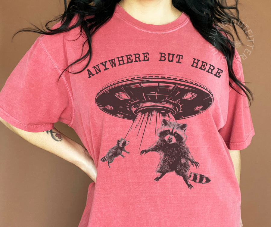 Anywhere But Here UFO | Comfort Colors® Funny Racoon Tee