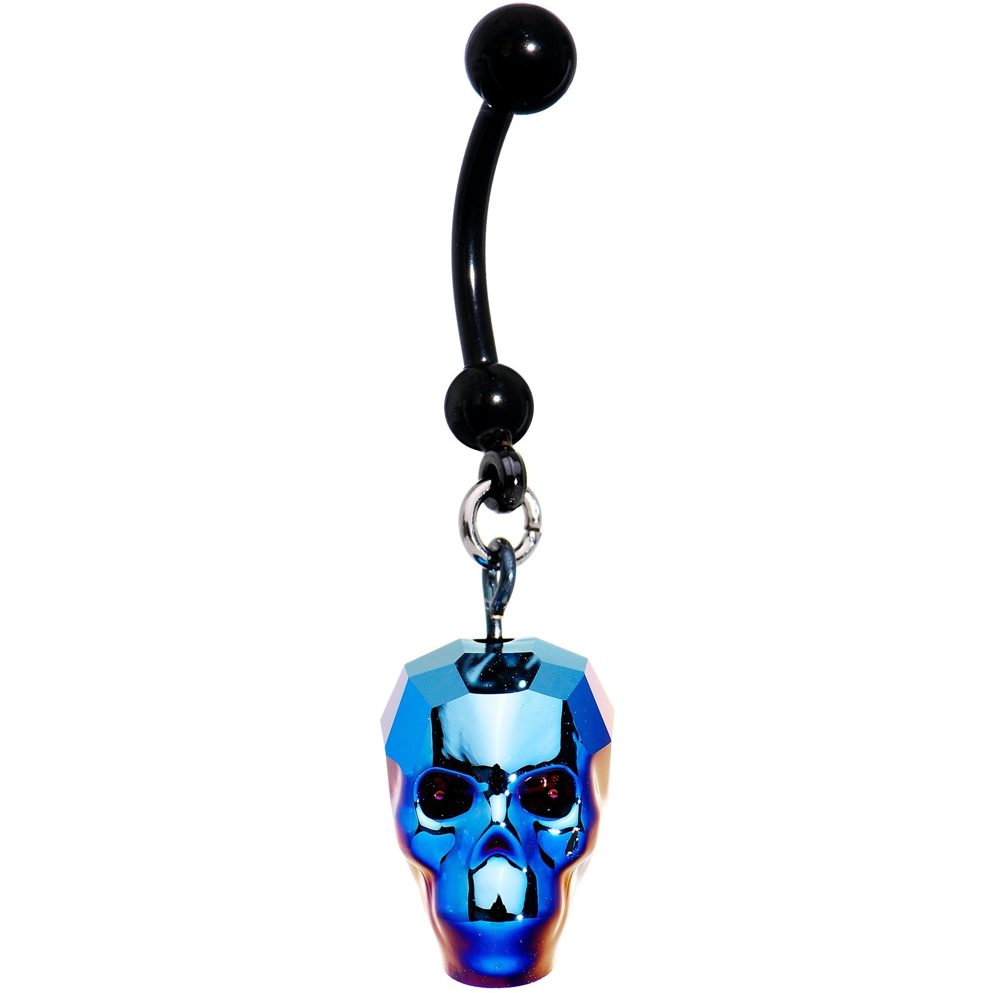 Iridescent Blue Skull Halloween Dangle Belly Ring Created with Swarovksi Crystals