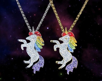 Rainbow Gem Unicorn Pendan