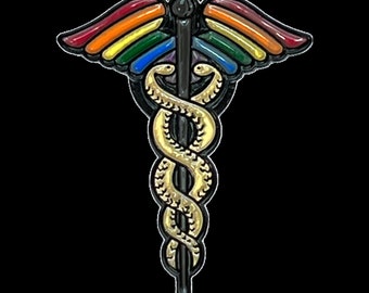 Rainbow Caduceus Enamel Pi