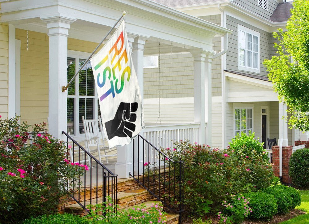 Resist Fist LGBTQ Pride Flag (White)