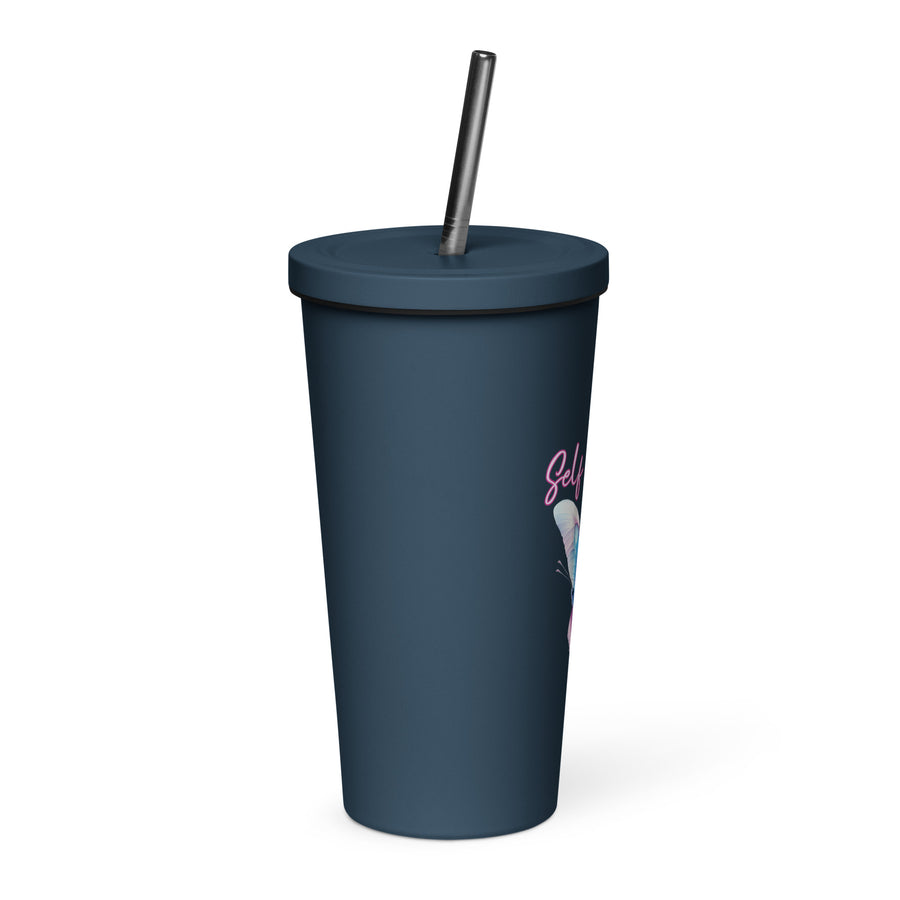 Self Made Trans Butterfly Insulated tumbler with a straw