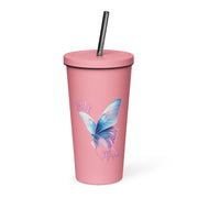 Self Made Trans Butterfly Insulated tumbler with a straw