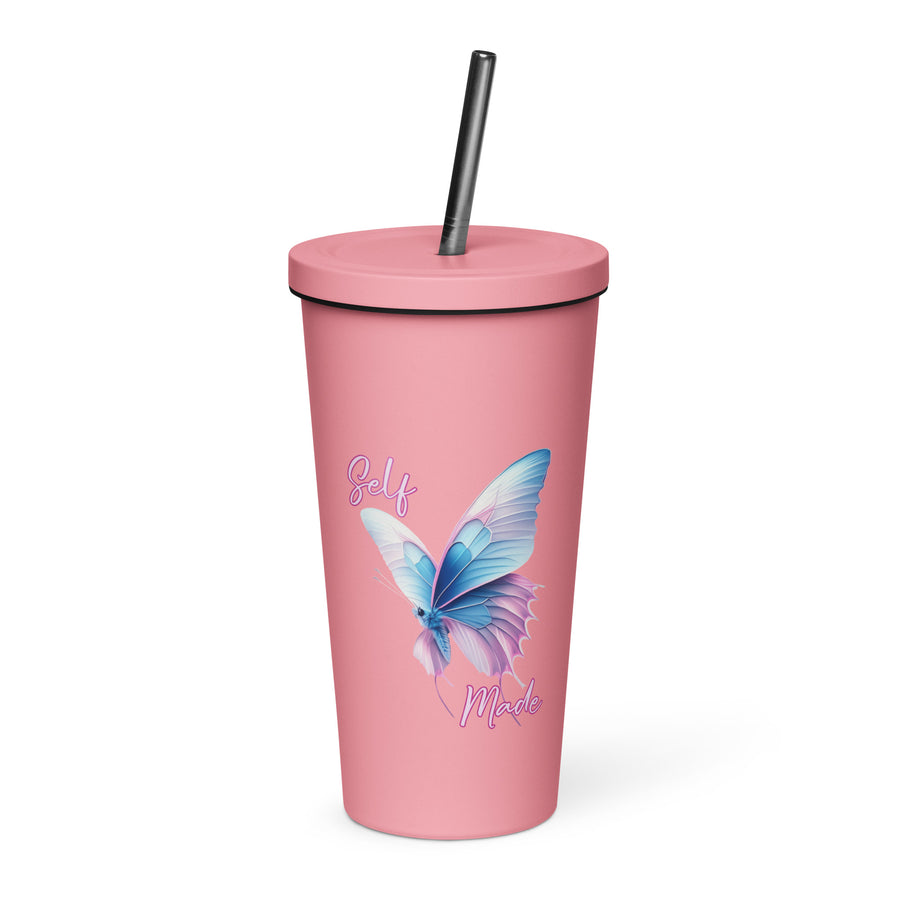 Self Made Trans Butterfly Insulated tumbler with a straw