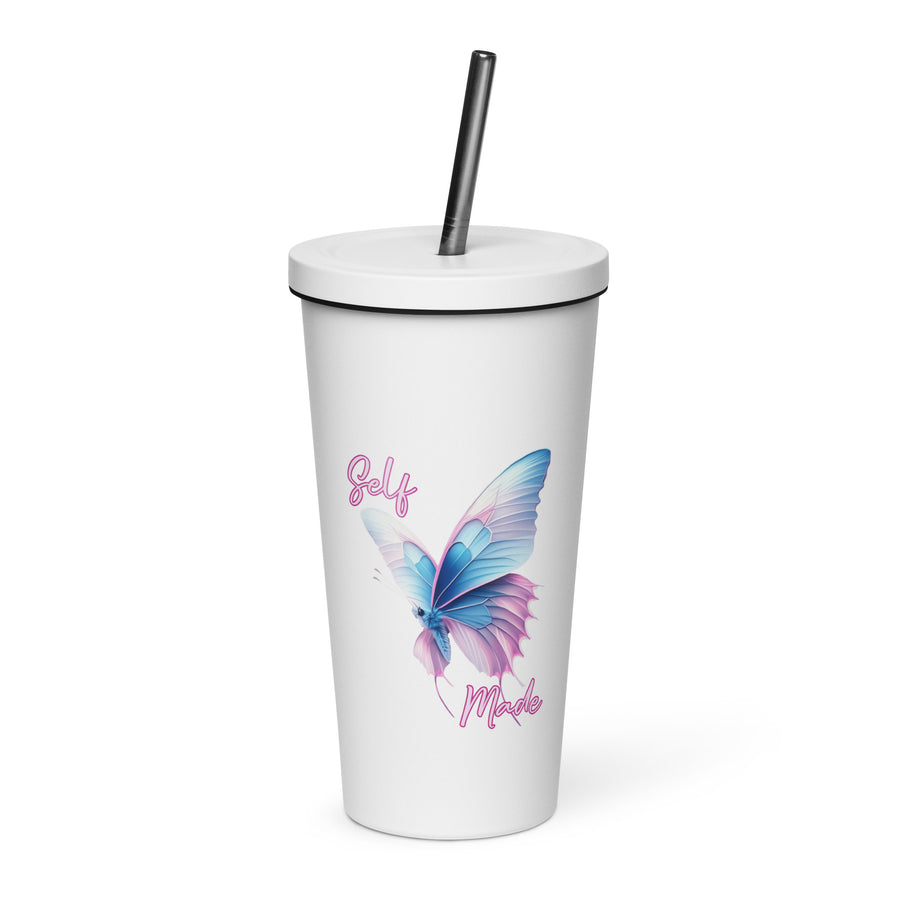 Self Made Trans Butterfly Insulated tumbler with a straw