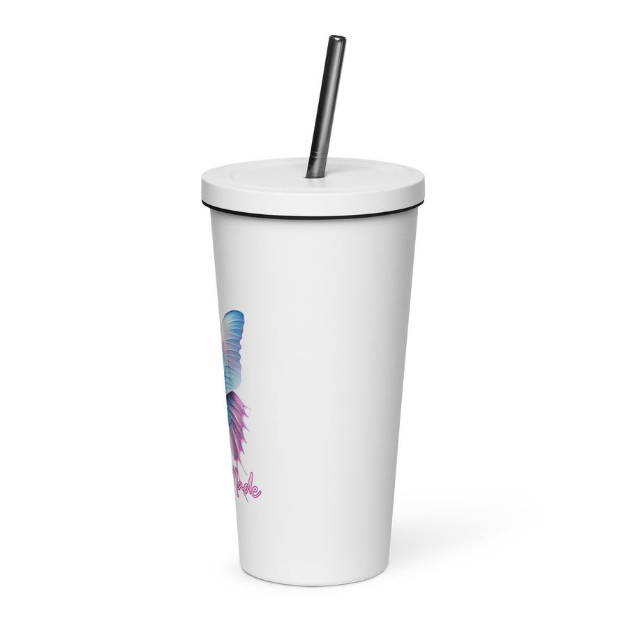 Self Made Trans Butterfly Insulated tumbler with a straw